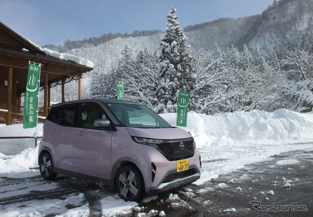 日産 サクラ。新潟の神立高原付近にて。