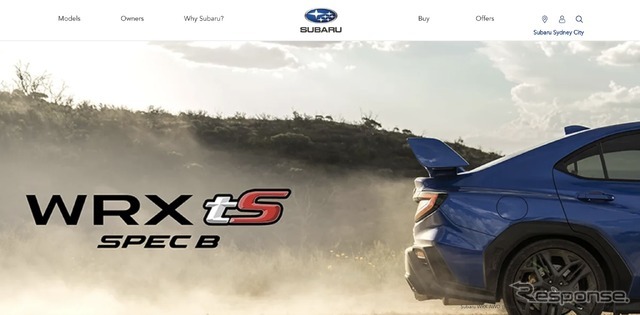 スバル WRX AWD tS Spec Bを紹介するスバルオーストラリアのサイト